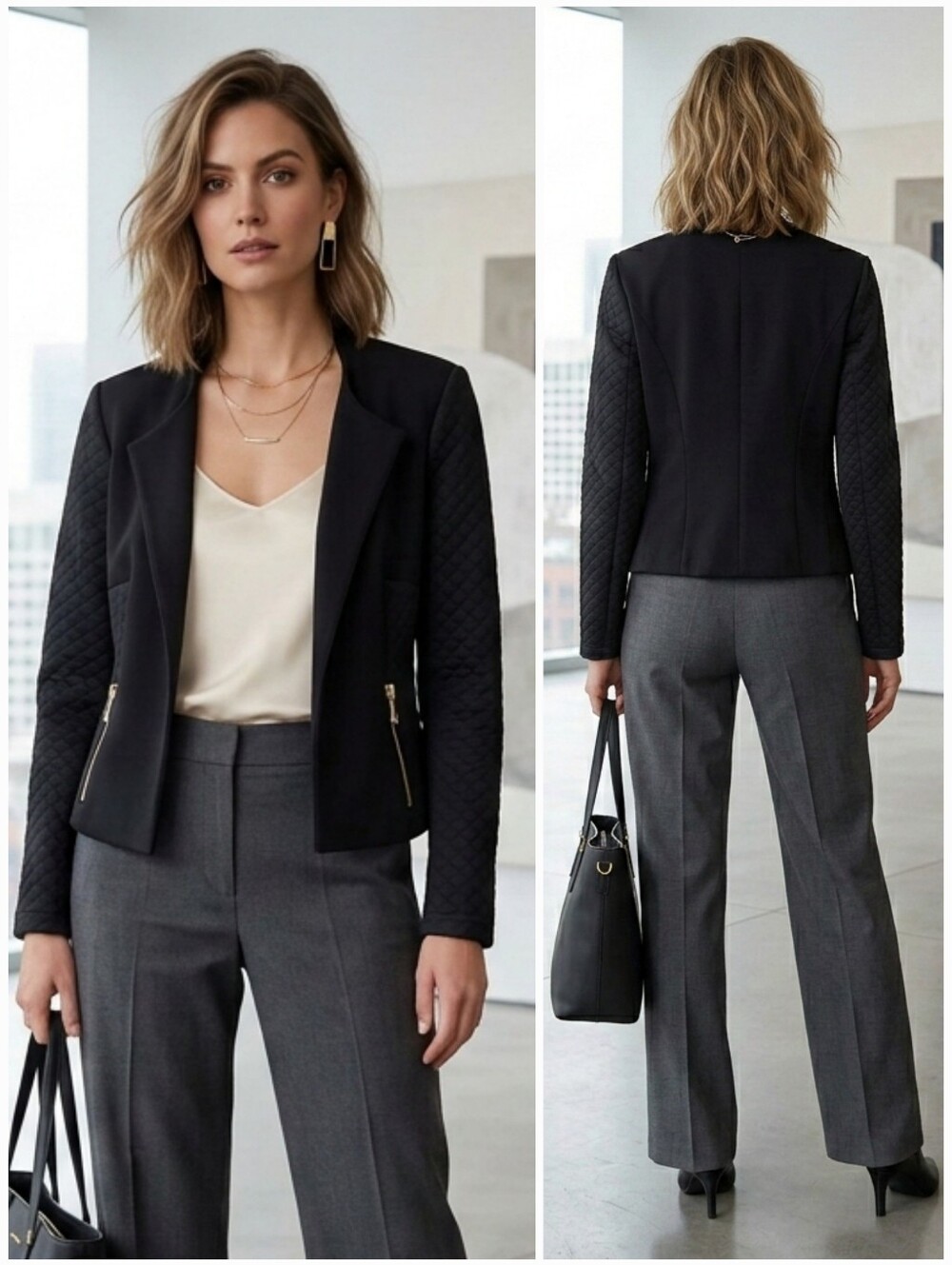 Joseph Ribkoff 10 Modern Contemporary Office Mixed Media Moto Knit Open Blazer